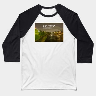 Japanese City pop art -  Kamo river Kyoto city Kyoto prefecture Japan in Japanese language Baseball T-Shirt